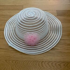 Kids Mesh Sun Hat - White - Pink Flower